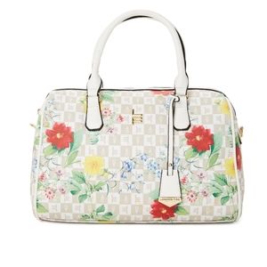 New London Fog White Floral Satchel Handbag.